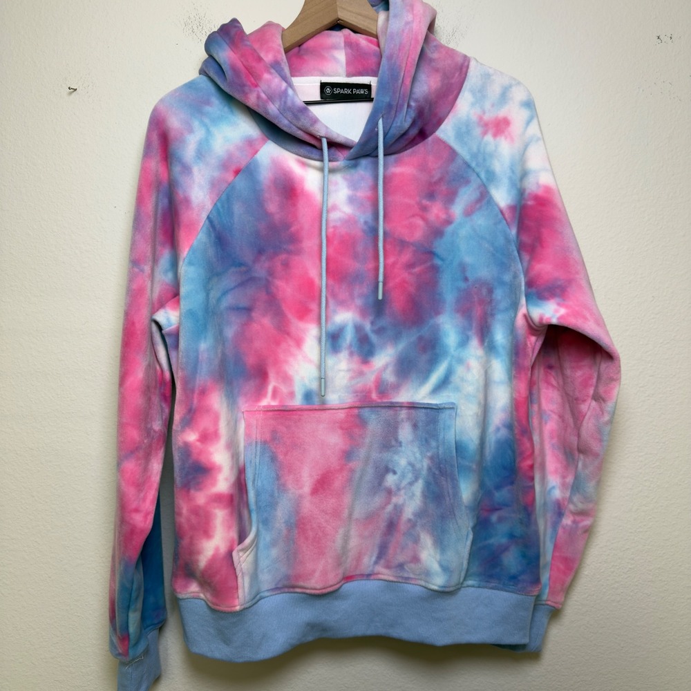 Spark Paws Human Hoodie Sweater Medium Pink Blue Tie Dye‎ Velour Cotton Candy